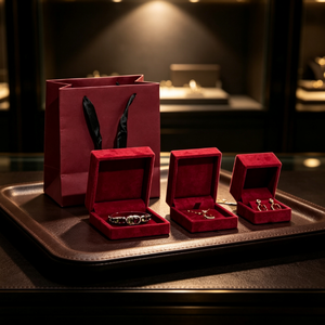 FORTE Red High-end Simple <b>Jewelry</b> Packaging Set <b>Box</b> with Magnetic Closure Velvet Lining for Rings and <b>Necklaces</b> - Product Image 2