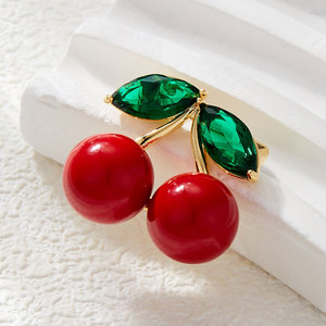 Muyu Cherry Brooch Zinc Alloy Women's Party Lapel Pin Fruit Shape Claw Setting - Product Image 4