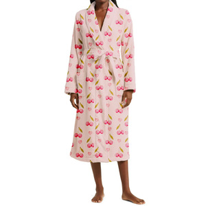 INS Fruit Gedrukt Polyester Fluweel Dames Nachtjapon Herfst Winter Verdikte Lange Trekkoord V-hals Badjas Lange mouwen Thuis - Product Image 3