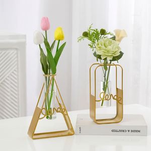 Nordic Creative Gold Metal Frame Water Planting Glass Test Tube Flower Vases Hydroponics <b>Wall</b> Hanging Decor <b>Table</b> Decoration - Product Image 3