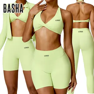 Conjunto <span class=keywords><strong>Deportivo</strong></span> de 4 Piezas para Fitness, Yoga y Running: Chaqueta con Cremallera, Shorts Fruncidos, <span class=keywords><strong>Sujetador</strong></span> y Leggings para Gimnasio - Product Image 1