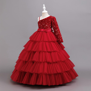 Abito monospalla con paillettes e scollo <span class=keywords><strong>all</strong></span>'americana senza maniche <span class=keywords><strong>per</strong></span> bambine, abito da principessa <span class=keywords><strong>per</strong></span> banchetti - Product Image 3