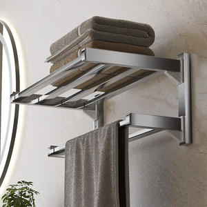Porte-serviettes de salle de bain moderne autoportant gris anthracite en acier inoxydable à cinq niveaux, sans perçage, avec étagère de toilette amovible, étanche - Product Image 2
