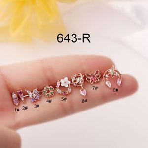 Boucles d'oreilles créoles en acier inoxydable pour femme, motif fleur et étoile, avec zircon cubique, pour piercing hélix, conque, lobe, tragus - Product Image 3