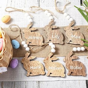 12 Pezzi Etichette in Legno Vuote per Cestini Pasquali, Targhette Personalizzabili a Forma di Coniglio per Lavoretti Fai-da-Te, Decorazioni da Appendere per Feste, Etichette Regalo - Product Image 1