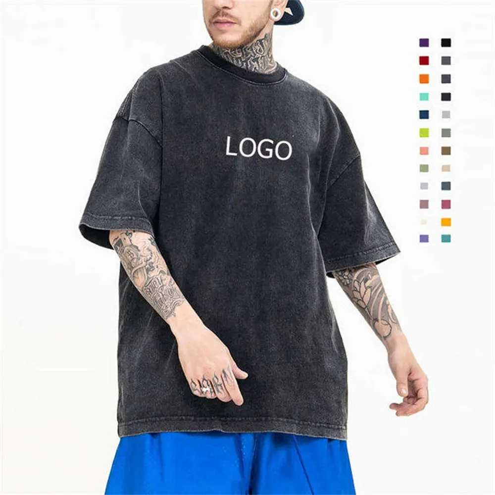 Oversized Heavyweigh Graphic T-shirt Retro Mineral Acid Wash T Shirt Custom DTG Relaxed Vintage 400g Heavy Cotton T Shirt