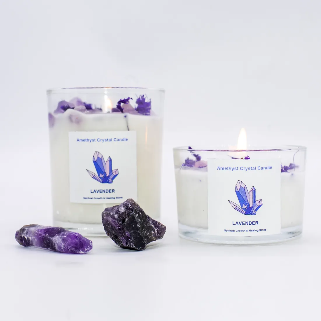 Bougie en cristal Bougies d'aromathérapie avec cristal violet à l'intérieur avec cadeau de bougie d'huile essentielle de lavande