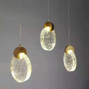 İskandinav dekor ev E27 altın asılı lamba Modern Led kristal/cam küre kabarcık topu kolye ışık