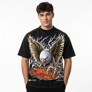T-shirt à manches courtes pour homme en coton 100% imprimé sérigraphié Wild Eagle, coupe classique, col roulé, jersey formel - Product Image 6