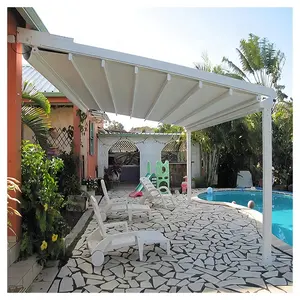 室外花园可伸缩遮阳篷屋顶室外铝家具可调百叶窗屋顶游泳池