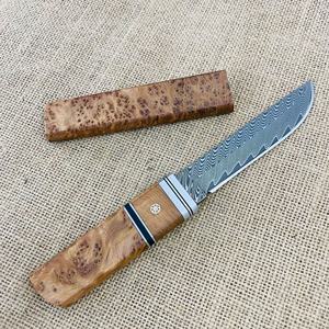 Couteau de chasse TL03SX artisanal en acier Damas, lame fixe G10, couteau de survie, couteau de défense personnelle, manche en bois, fourreau en bois - Product Image 6