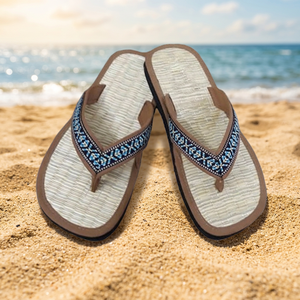 Huong Que DCQ-02 Casual Flat Sandals PVC Insole Seagrass Flip Flops Summer Design Massage Spring Beach/Outdoor Cinnamon Clean - Product Image 3