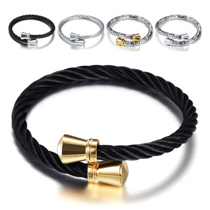 European American Fashion 5Mm Steel Wire Cable Tapered Stainless Steel Open <b>Adjustable</b> <b>Bracelet</b> Unisex Jewelry - Product Image 4