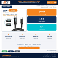 Câble de charge rapide personnalisé 240W PD Type-C avec affichage LED, 5A 48V, en nylon tressé, cuivre pur, 1,2M, vente en gros OEM pour ordinateur