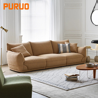 Canapé modulaire PURUO en tissu tufté gris clair beige et cuir PU, avec pieds en métal, design moderne, pour salon de villa de luxe