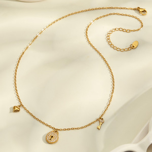 Gold Plated Charm <b>Necklace</b> With <b>Lock</b> <b>Key</b> Pendant Cubic Zirconia Women's Romantic Everyday Wearing Chain Jewelry - Product Image 1