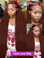 Wig Rambut Asli Keriting Dalam Warna Cokelat 13x4 13x6 Wig Frontal Lace HD Berwarna Model Water Wave untuk Wanita 30 36 Inch