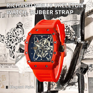 Montre automatique <span class=keywords><strong>Richard</strong></span> Wells pour homme avec bracelet en silicone tendance, verre blanc/rouge/bleu, fond de boîtier en alliage de zinc, résistante à l'eau et de luxe - Product Image 2