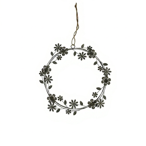 Corona de Flores Metálica Rústica Hecha a Mano, Corona Decorativa Redonda Sin Iluminación para Colgar en la Pared - Product Image 1