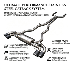 Vortex Electronic Valved <b>Exhaust</b> for BMW F90 M5 Competition 4.4T S63 Stainless Steel Quad Tips - Product Image 1