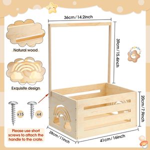 Baby Shower Gifts <strong>Basket</strong> <strong>Carrier</strong> Wooden Baby Shower Crate Closet Baby Wooden Crate Welcome Box with Handle for <strong>Newborn</strong> - Product Image 5