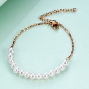 Faux Pearl <b>Bracelet</b> Rose Gold Chain White Pearls Unisex Everyday Wear <b>Adjustable</b> Jewelry - Product Image 3