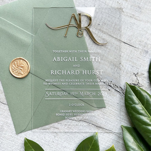 Sang trọng tùy chỉnh gương vàng Monogram tag với rõ ràng Acrylic lời mời đám cưới phong bì sáp con dấu - Product Image 1