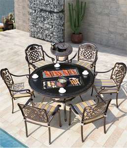 Patio jardin maison cour cuisson électrique Barbecue table en fonte d'aluminium Barbecue table ronde - Product Image 4