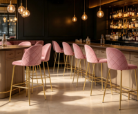 Luxuriöser Rosa Diamant-Samt-Barhocker mit Goldenen Metallbeinen, Hochstuhl für Bar & Café