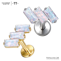 Boucles d'oreilles labret en titane ASTM F136 plaqué or avec opale sertie griffe, cadeau de Saint-Valentin et de mariage, bijoux de corps