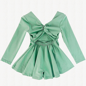 Tuta alla moda senza schienale stampa personalizzata vestiti per bambini e bambine tuta arancione tinta unita 2025 all'ingrosso vestito a maniche lunghe - Product Image 2