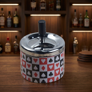 Cendrier de bureau rond en acier inoxydable avec motif de cartes à jouer pour usage domestique - Product Image 4