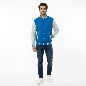 Blousons universitaires pour hommes 2025Oem, broderie lourde personnalisée, col montant, logo frontal, coton respirant, rouge, en gros - Product Image 1