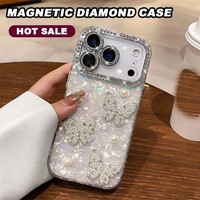 Coque de protection pour téléphone portable avec papillon en cristal, perles et coquillages scintillants pour femmes et filles, compatible avec iPhone 18 17 16 15 14 Pro Max
