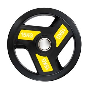 Disques de <span class=keywords><strong>musculation</strong></span> pour haltères, revêtement caoutchouc, <span class=keywords><strong>fonte</strong></span>, 3 trous, Tri Grip, pour entraînement de force et haltérophilie - Product Image 4