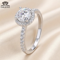 EMEJEWE Bague Éternité Halo en Argent 925 avec Moissanite 1 carat, Sertissage à Griffes, Bande Lisse Polie, pour Mariage, Anniversaire, Usage Quotidien