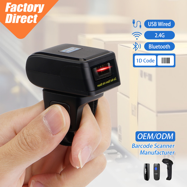 Two Year Warranty Finger Ring BT Wireless Barcode Scanner 1D 2D Barcode Reader, Work with Laptop, Smartphone, PC and POS