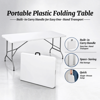 Ensemble table et banc pliables et empilables en plastique blanc, légers, durables et modernes, avec structure en aluminium, pour salle à manger, pique-nique et salon.