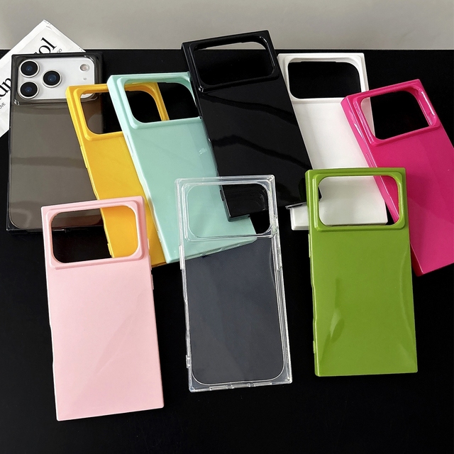 Rectangle Big Camera Frame Glossy Shockproof Phone Case for iPhone 17 16 15 14 13 Pro Max Anti-Yellow Straight Edge Mobile Cover