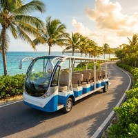Véhicule électrique de tourisme à toit ouvert grande capacité 20 places, conception personnalisée, navette électrique pour complexe hôtelier