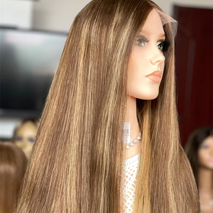 Premium European Hair Silk Top Lace Top Bandfall Jewish Wig <b>Brown</b> Highlights High Quality Straight Style Factory Supply Qingdao - Product Image 1