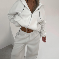 Ensemble de survêtement personnalisé pour femme, rose, épais, avec sweat à capuche court ample zippé et pantalon de survêtement à épaules tombantes