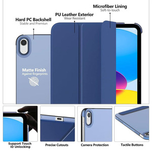 Étui pour tablette iPad Air 4/5/10.9/iPad 11, étui pour tablette pliable en trois parties, semi-transparent, en PC mat, protection intégrale contre les chocs - Product Image 4