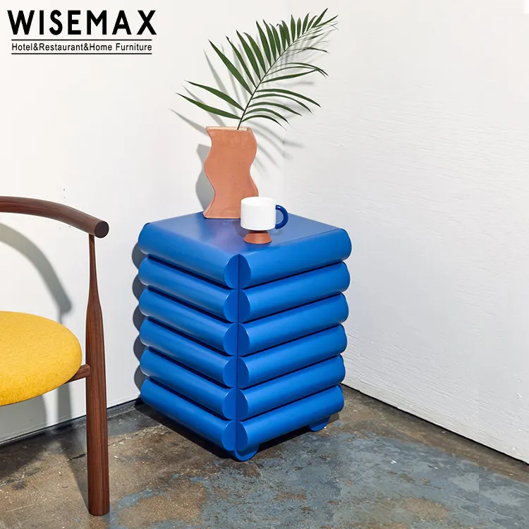 Wisemax เฟอร์นิเจอร์ห้องนั่งเล่นดีไซน์ที่เป็นเอกลักษณ์ยอดนิยมโต๊ะกาแฟไม้เนื้อแข็งที่เก็บของแบบทันสมัยโต๊ะข้างสีน้ำเงินสำหรับบ้าน