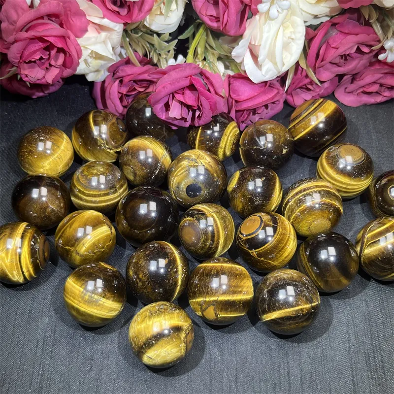 High quality crystal small sphere good flash yellow tiger eye small ball for healing