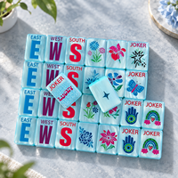 Jeu de Mahjong américain texturé en jade pastel, tuiles de Mahjong en acrylique à motif de dragon et de bambou traditionnel, pour fête, plage, cadeau