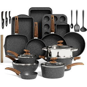 Geling Nhà cung cấp Trung Quốc hiện đại Granite không dính Cookware sets thời trang tùy chỉnh <span class=keywords><strong>30</strong></span> Piece Đen nhôm nấu ăn đồ dùng bộ - Product Image 1