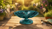 Bain d'oiseaux en résine écologique en forme de coquille de verdigris, alimenté par l'énergie solaire, résistant aux intempéries, pour oiseaux sauvages et jardin