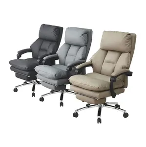 Silla de Oficina Ejecutiva de Respaldo Alto Reclinable de Cuero con Reposapiés y Base Cromada - Product Image 4