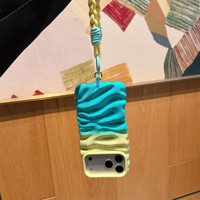 Coque de téléphone texturée vert crème color block avec cordon pour iPhone 17 et iPhone 16 Pro Max, Housse de protection mate douce pour 14